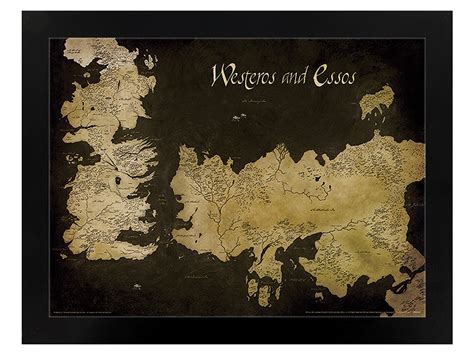 Game Of Thrones Westeros And Essos Antique Map Black Wooden Framed
