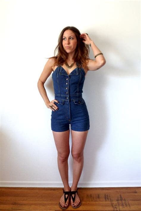 Vintage Denim Overall Shorts Womens Romper Blue Jean Jumpsuit Etsy