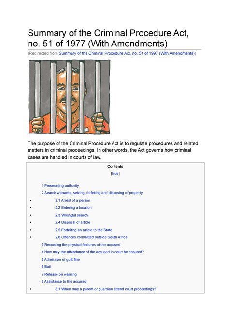 Summary Of The Criminal Procedure Act Summary Of The Criminal