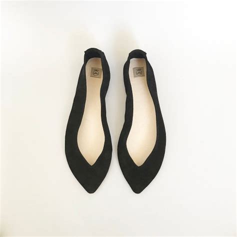 Black Ballet Flats Shoes In Soft Italian Leather Peep Toe Etsy