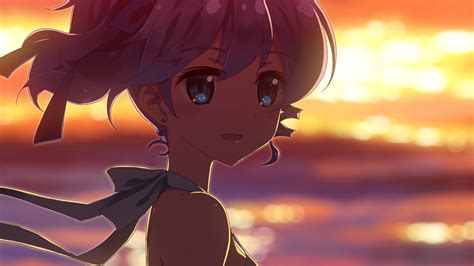 Ai74 Anime Girl Beach Sunset Illust Art