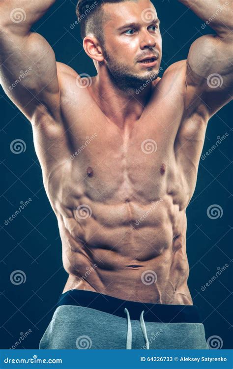 Strong Athletic Man Fitness Model Torso Showing Stock Image Image Of