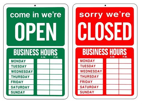 Open Closed Sign With Hours Store Business Hours Window