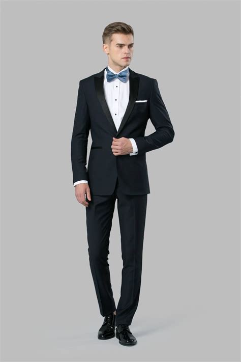 Black Suit With Blue Bow Tie Groomsmen Tuxedos Blue Navy Blue