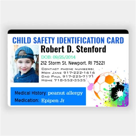 Kid Safety Id Horizontal Great Selection Of Child Id Cards