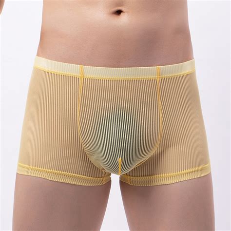 Men Sheer Breathable Boxer Shorts Comfort Underpants Trunks Sexy Shorts U Convex Pouch Panties