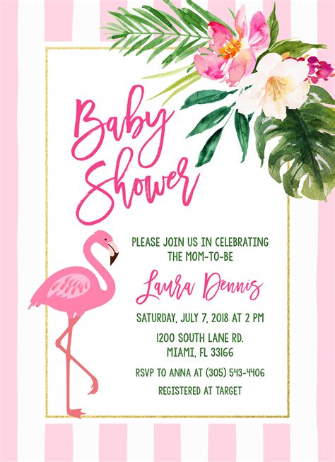 Baby shower virtual baby shower birth announcements pregnancy announcements gender reveal. Flamingo Baby Shower Invitation Girl, Flamingo Invitation ...