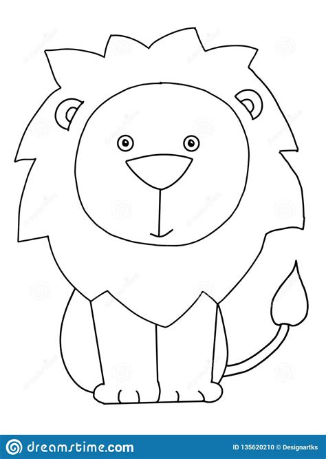 Cute Animal Lion Cartoon Illustration Coloring Drawing