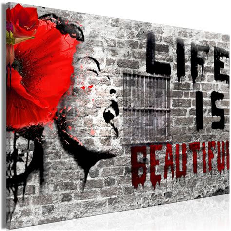 Leinwandbilder Banksy Mural With Life Is Beautiful 1 Part Wide