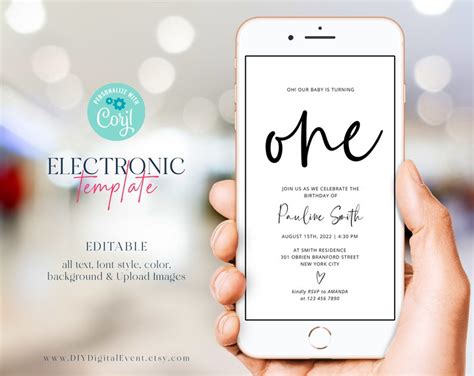 Electronic Birthday Invitation Template Editable First Etsy