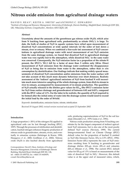 Pdf Nitrous Oxide Emission From Agricultural Drainage Waters