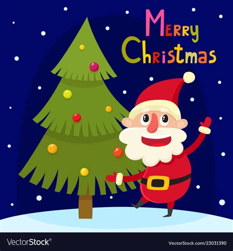 Christmas Greeting Card With Cartoon Santa Claus Vector Image