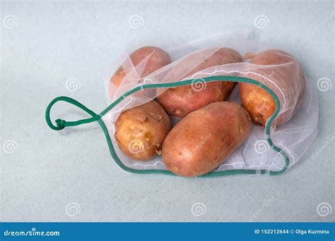 Potatoes In Ecological Packaging Reusable Bags For Vegetables And