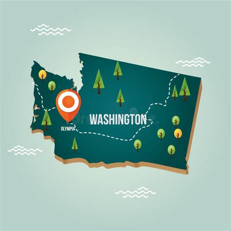 Washington Map With Capital City Vector Illustration Decorative Design