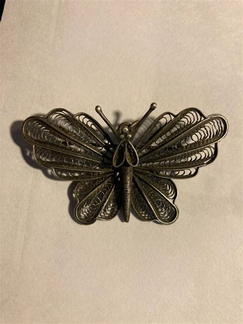 Antique Silver Filigree Butterfly Broochpendant Gem