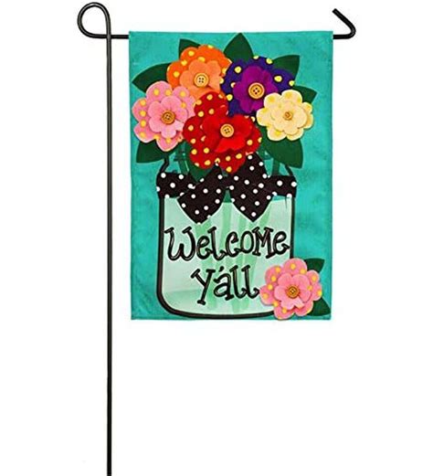 Welcome Yall Polka Dot Flowers Burlap Garden Flag In 2022 Burlap
