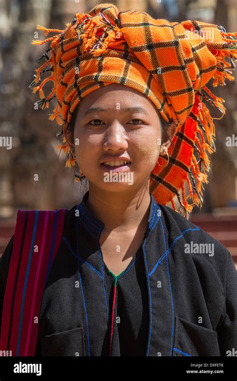 A Young Woman Of The Pao People Of Shan State In Myanmar Burma Stock