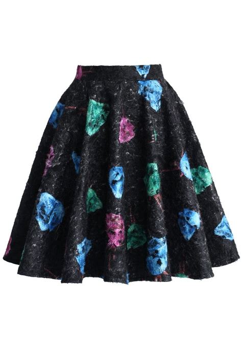 Colorful Roses Wool Blend Skirt Retro Indie And Unique Fashion