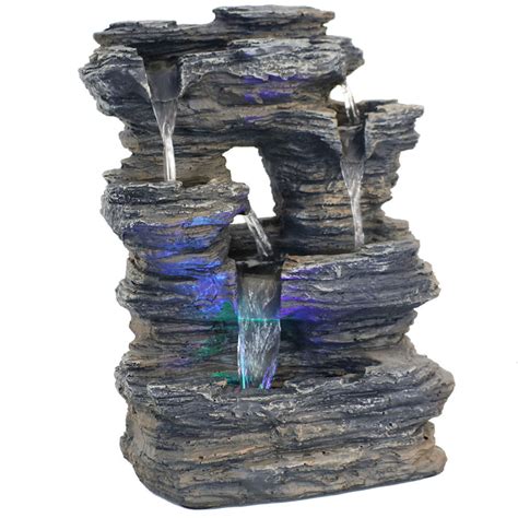 Sunnydaze Five Stream Rock Cavern Indoor Tabletop Water Fountain With