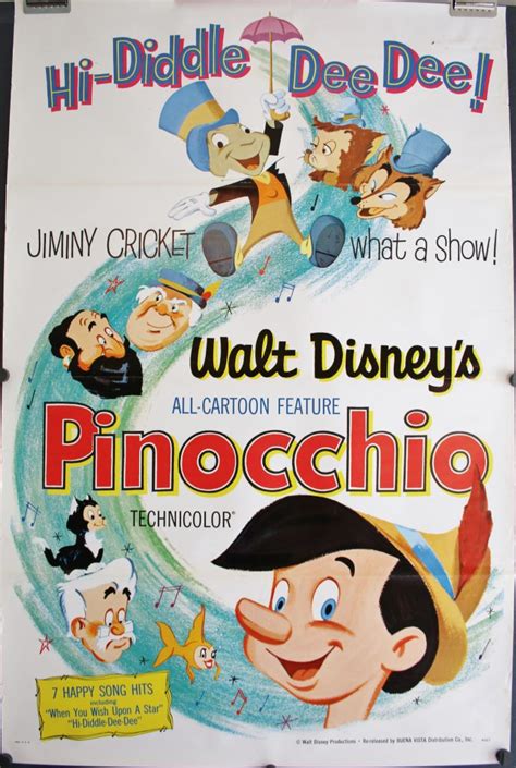 Pinocchio Original Vintage Re Release 1962 Walt Disney Movie Poster