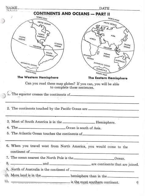 Printable Continents And Oceans Worksheet