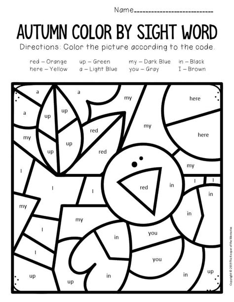 Color By Sight Word Fall Preschool Worksheets Crow The Keeper Of The