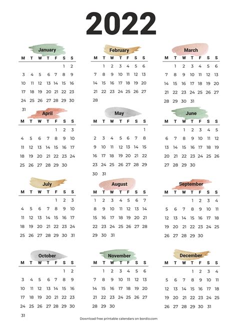 Free Printable Calendar 2022 Templates In Pdf Bordio