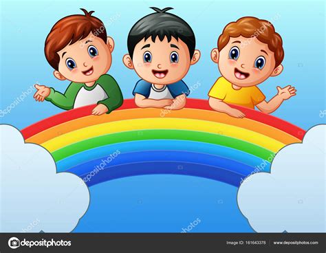 Dibujos Animados Niños Felices En El Arco Iris Stock Vector By ©dualoro