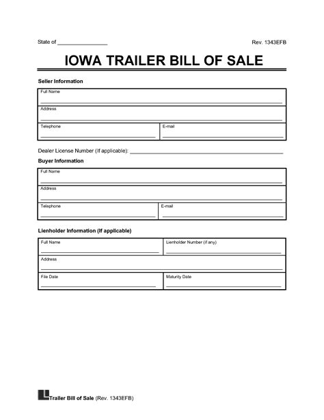Free Iowa Trailer Bill Of Sale Template Pdf Word Legal Templates