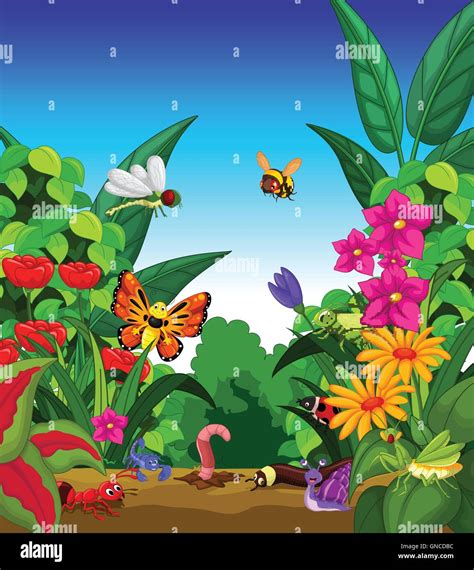 Collection Of Insects In The Flower Garden Stock Vector Image And Art Alamy