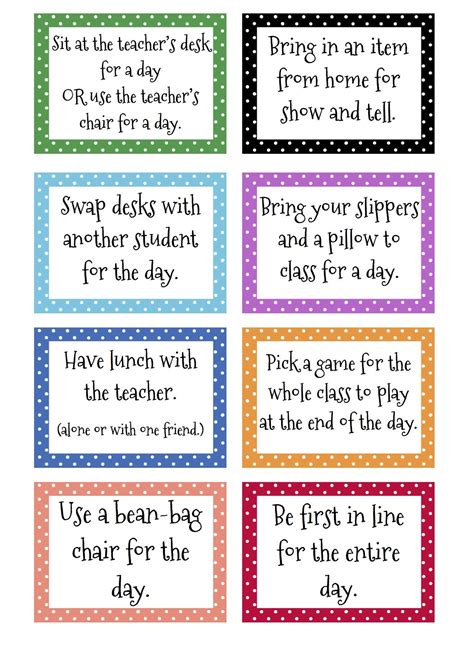 Cute Polka Dot Classroom Reward Cards Pt I Classroom Behavior
