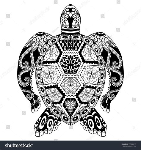 Drawing Zentangle Turtle Coloring Page Shirt Stock Vector