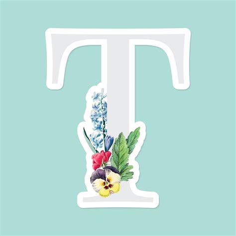 Download Premium Vector Of Flower Decorated Capital Letter T Sticker In