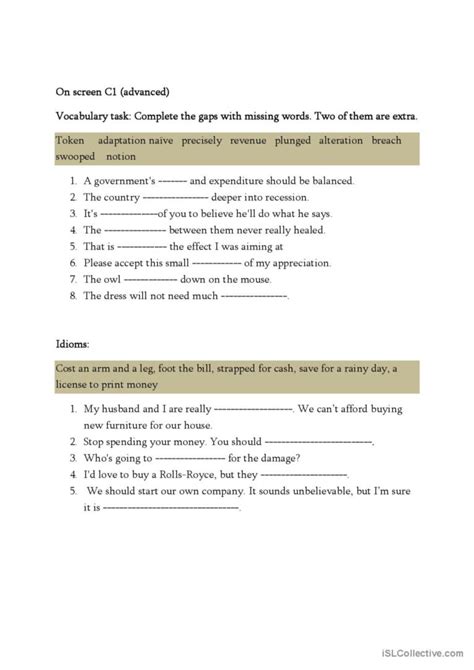 Advanced Vocabulary English Esl Worksheets Pdf And Doc