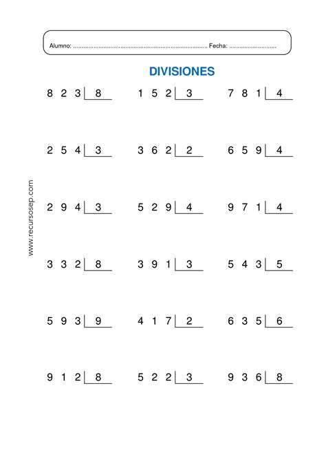 Ejercicios De Division De Dos Cifras Para Imprimir Ejemplos De