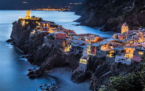 Vernazza City In Italy On The Cliffs Of Cinque Terre View From Back