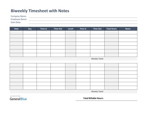 Biweekly Timesheet With Notes In Pdf
