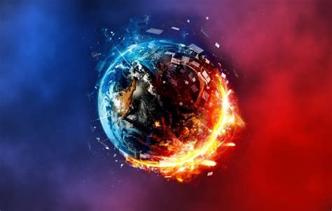 Wallpaper Abstract Planet Fire And Ice Red And Blue