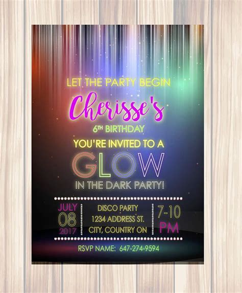 Glow Party Invitation Neon Birthday Invitation Glow Birthday Etsy