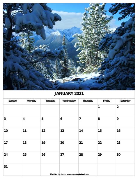 January 2021 Calendar - My Calendar Land