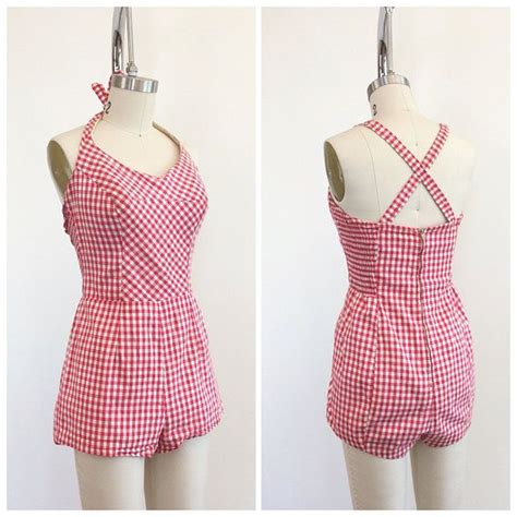 50s Red And White Checkered Playsuit 1950s Vintage Swimsuit Etsy