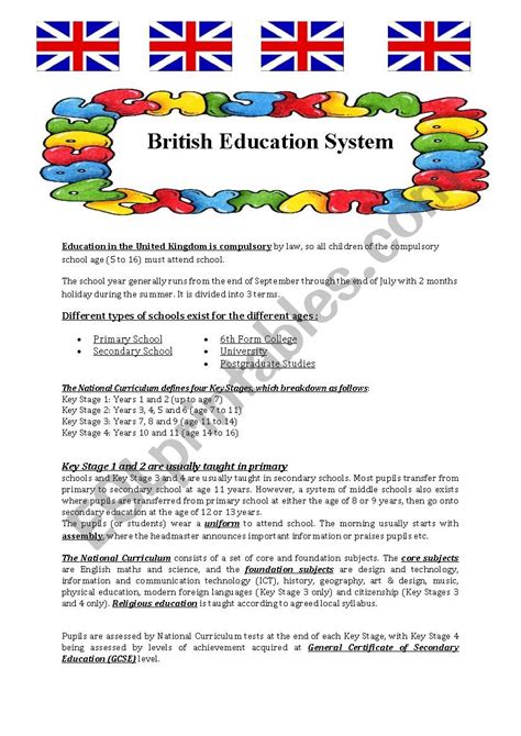 The British Education System Esl Worksheet By Hardcase