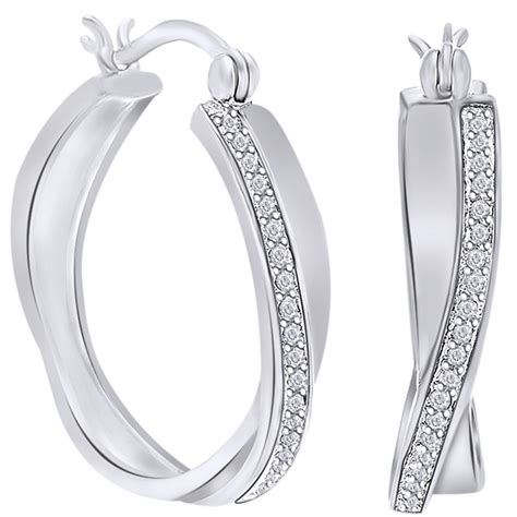 Wishrocks Wishrocks Round Shape Natural Diamond Twisted Hoop Earrings K White Gold Over