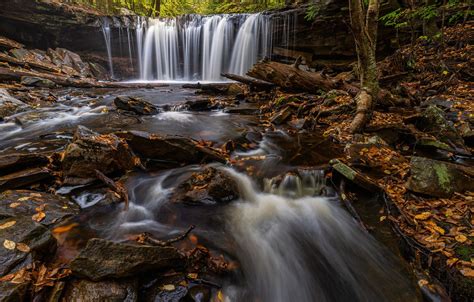 Wallpaper Autumn Stream Stones Waterfall River Pa Pennsylvania
