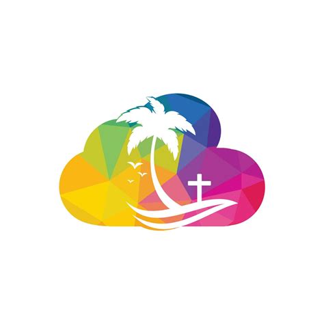 Beach Church Logo Design. Christian church cross beach vector logo