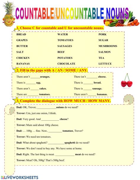 Countable And Uncountable Nouns Online Worksheet