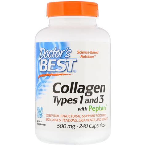 Doctor's Best, Collagen Types 1 & 3 with Peptan, 500 mg, 240 Capsules ...