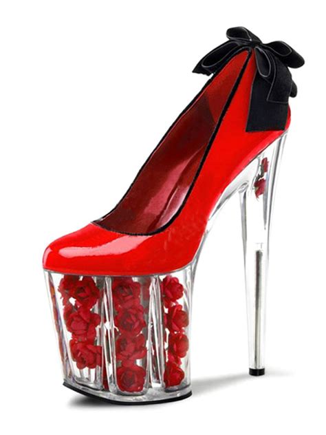 Women Sexy High Heels Red Round Toe Color Block Bows Sexy Stiletto Heel