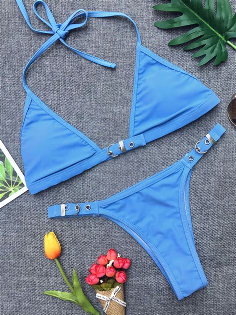 Sexy String Bikini Beach Swimwear Buckle Halter Women Bathing Suit My