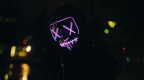 Download Wallpaper 1920x1080 Man Mask Neon Dark